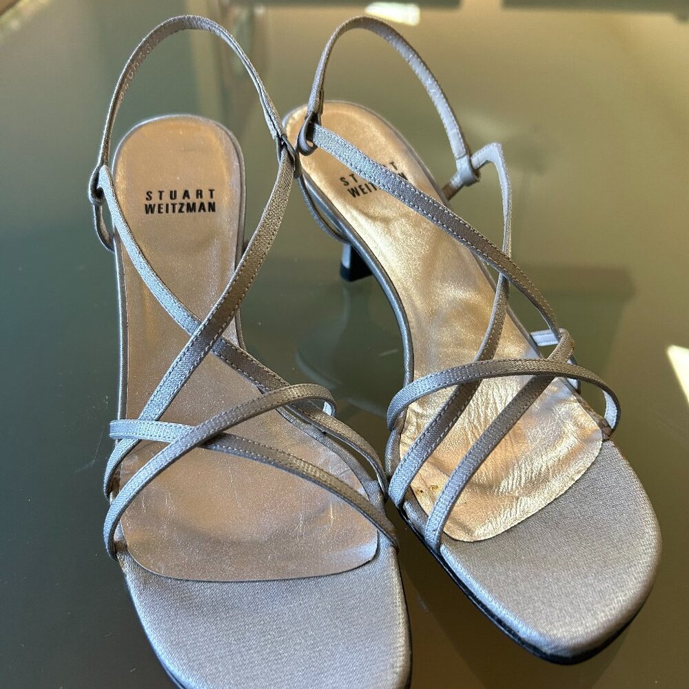 Stuart Weitzman - Silver Strappy Sandals Kitten Heels - Size 64A (narrow)